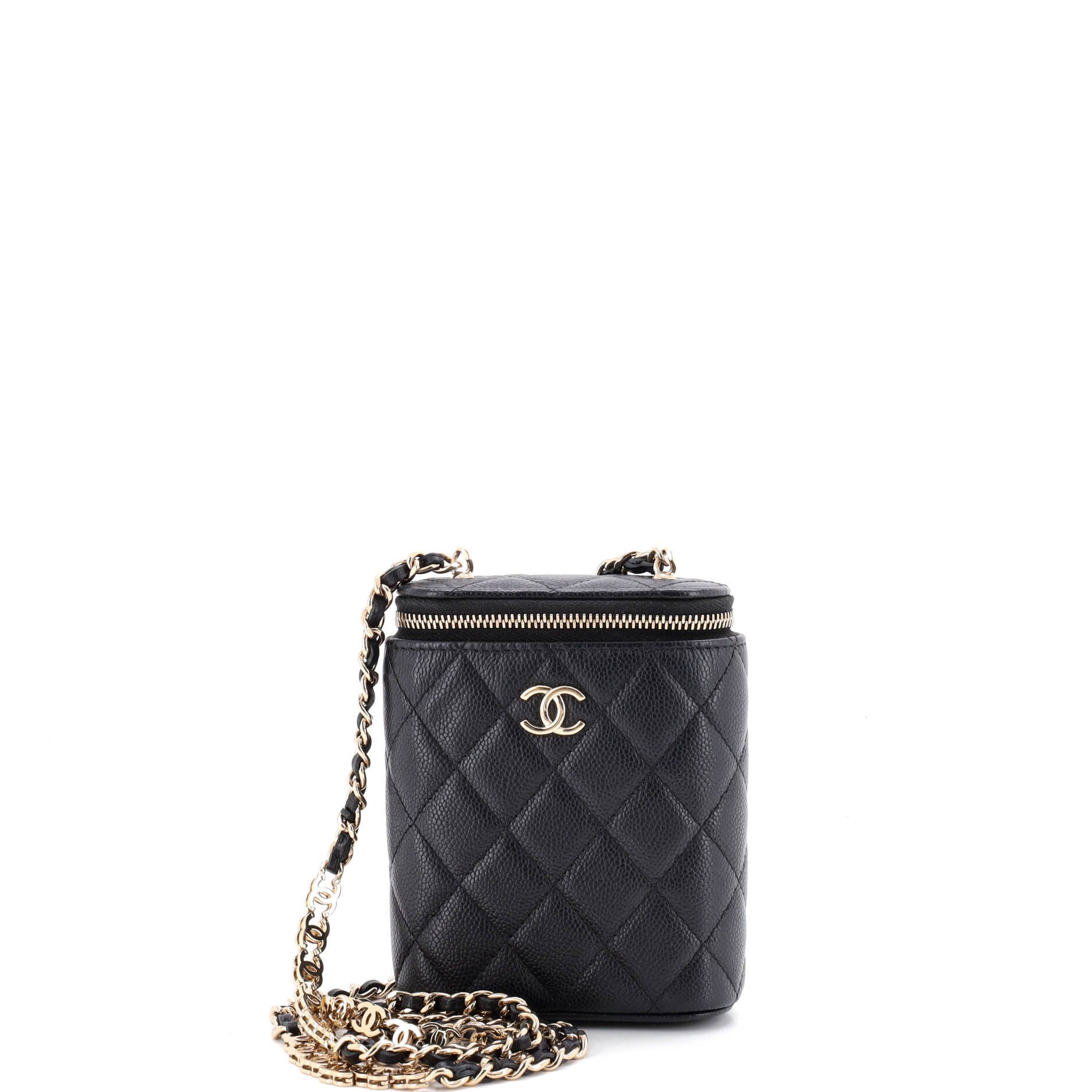 Vertical Classic Vanity Case with Chain Quilted Caviar Mini