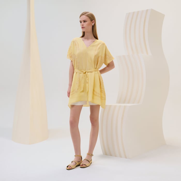 Jaune Aurore "Bride De Gala En Fleurs" Belted Tunic