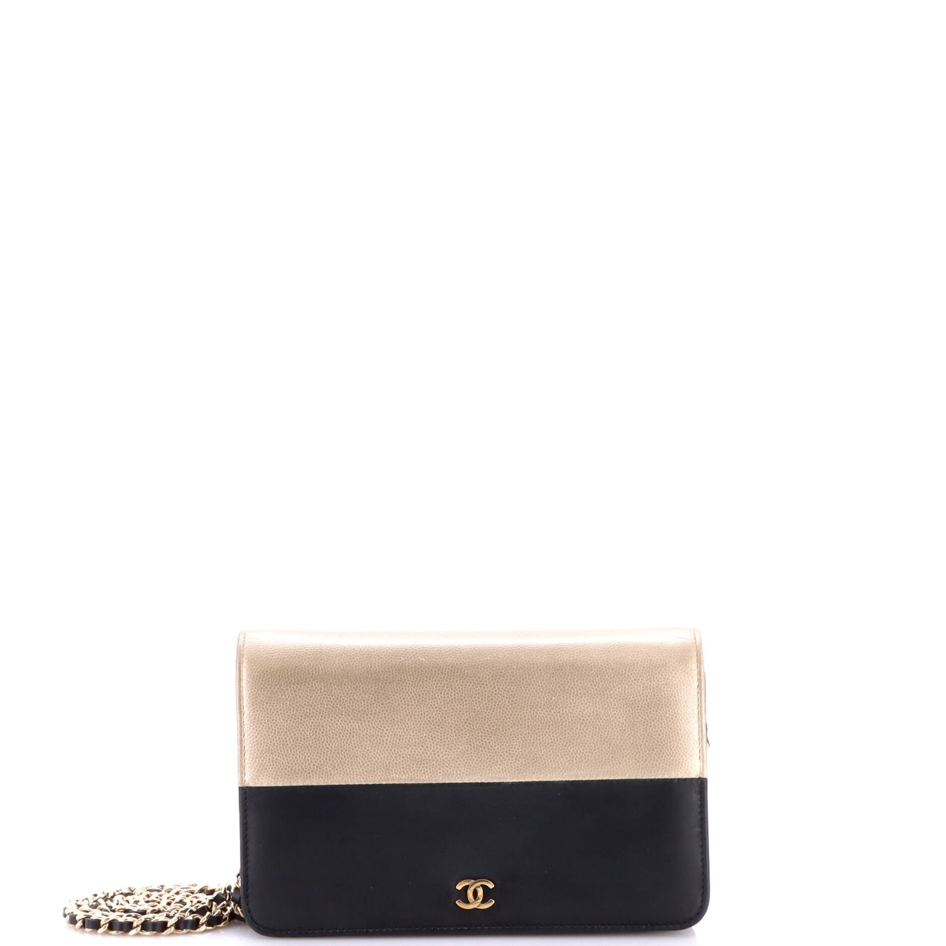 Bicolor Wallet on Chain Leather