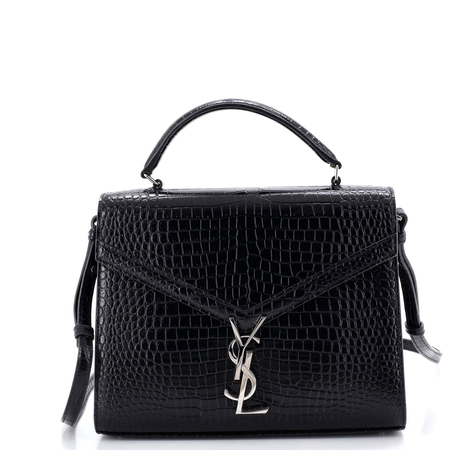Saint Laurent Cassandra Top Handle Bag Crocodile Embossed Leather Medium