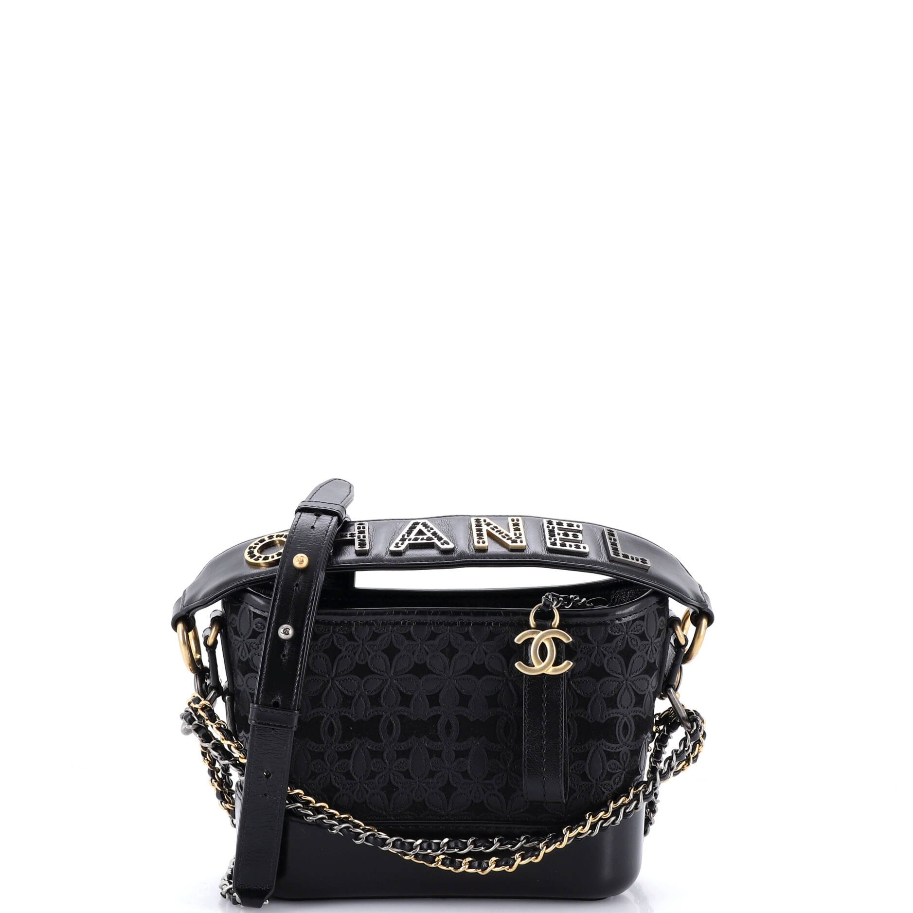 Gabrielle Hobo with Logo Handle Laser Cut Calfskin and Wool Felt Small