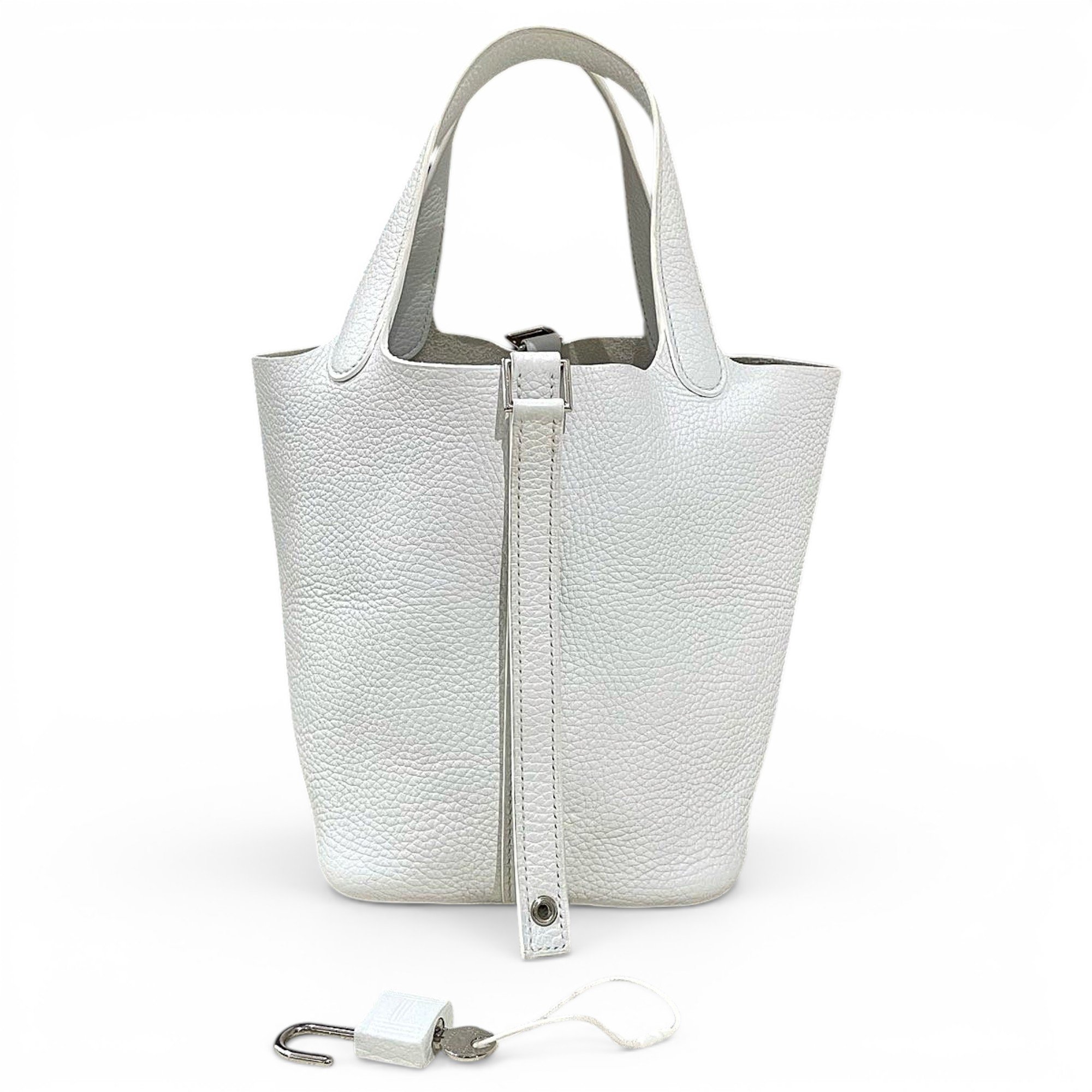 Hermes Picotin 18 Handbag White Clemence Leather 4459