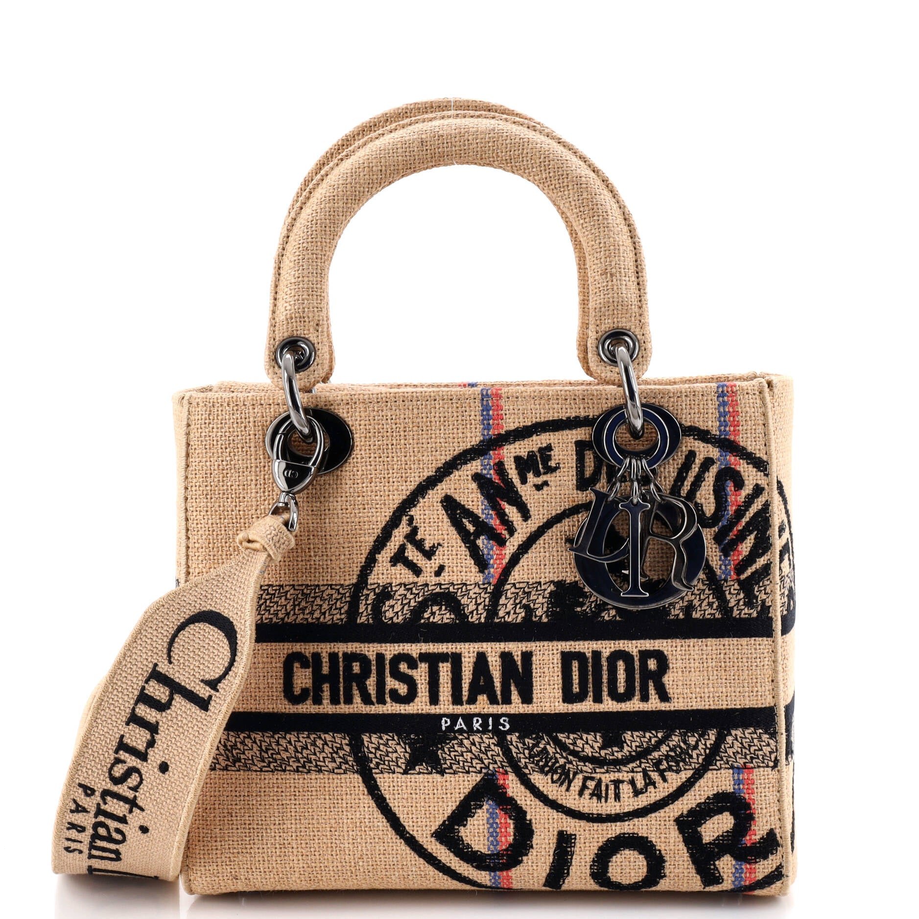 Dior Lady D-Lite Bag Embroidered Jute Canvas Medium