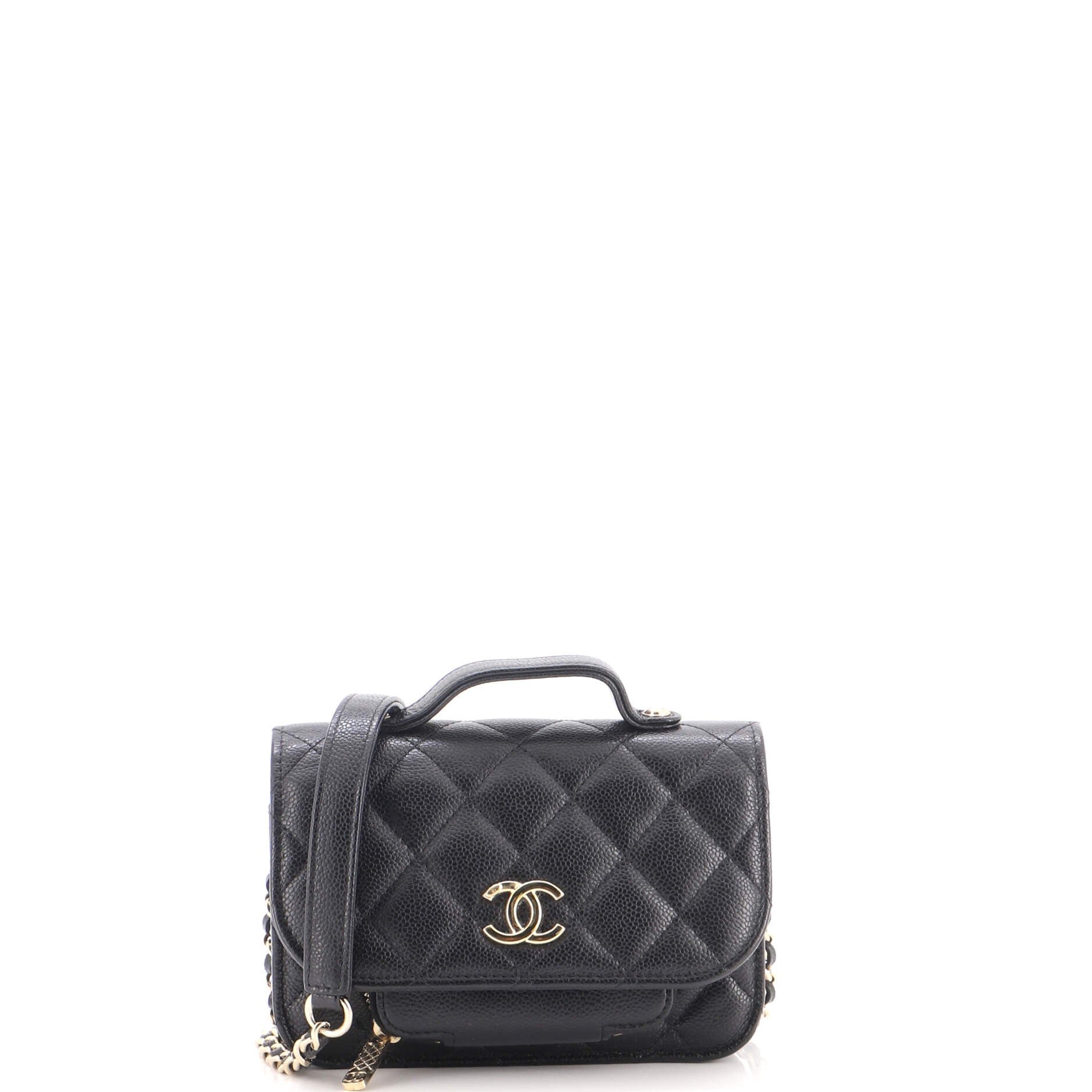 Business Affinity Flap Clutch with Chain Quilted Caviar
