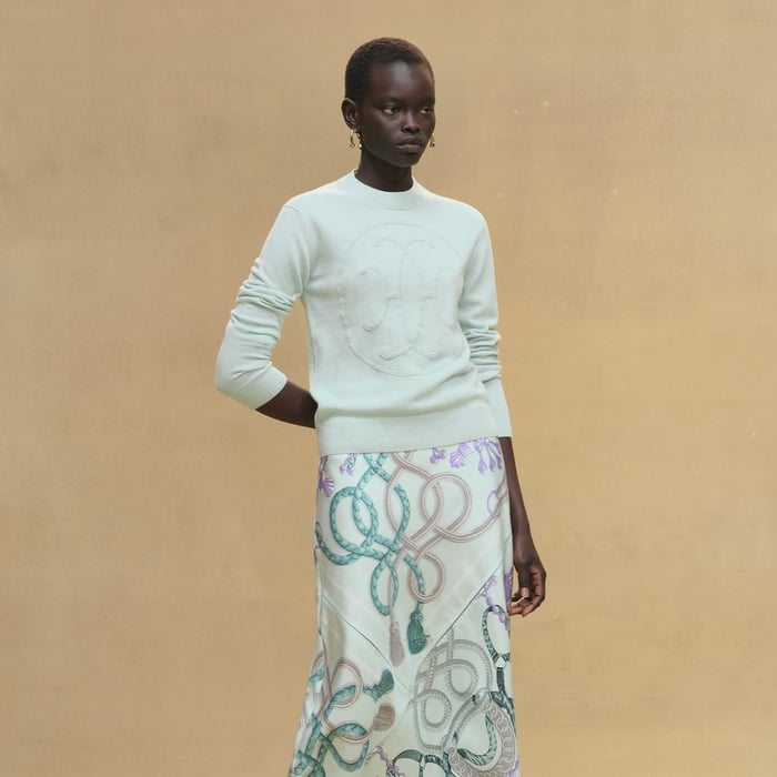 Bleu Givre Cashmere "H Lift" Long-sleeve Sweater