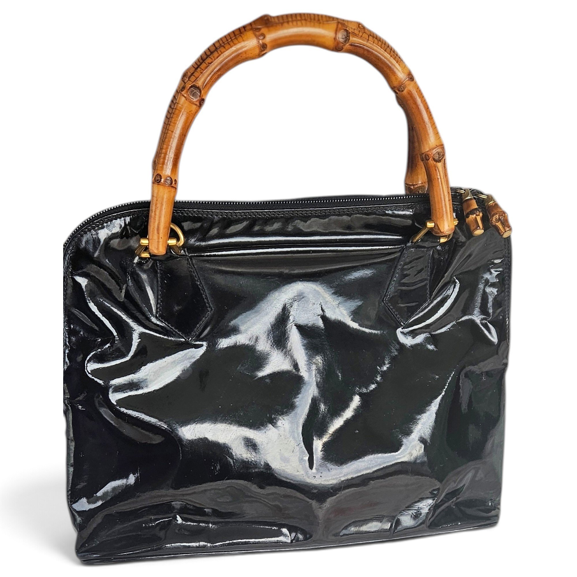 Bamboo Top Handle patent leather handbag