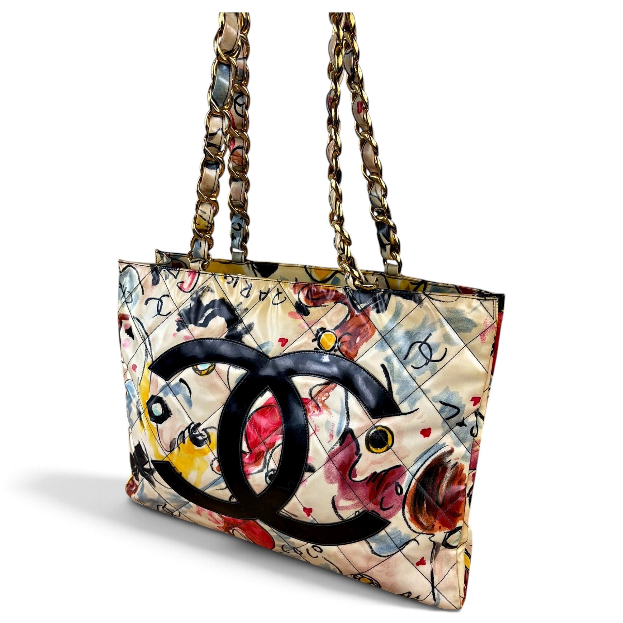 Graffiti leather tote
