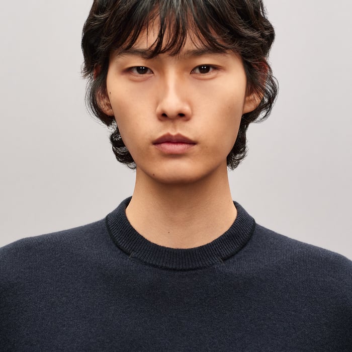Bleu Nuit "H Bartack" Crewneck Cashmere Sweater