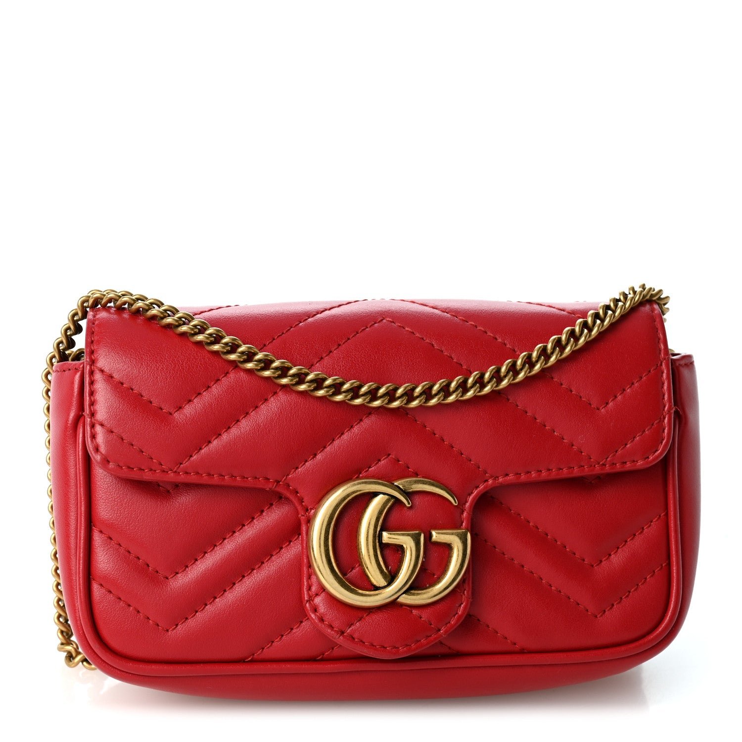 Gucci Calfskin Matelasse Super Mini GG Marmont Shoulder Bag Hibiscus Red