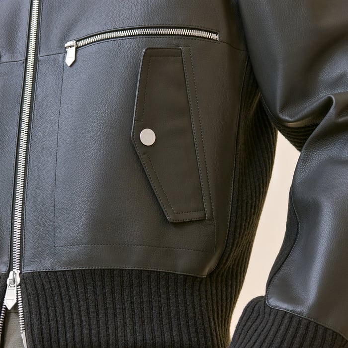 Kaki Rib-trim Jacket