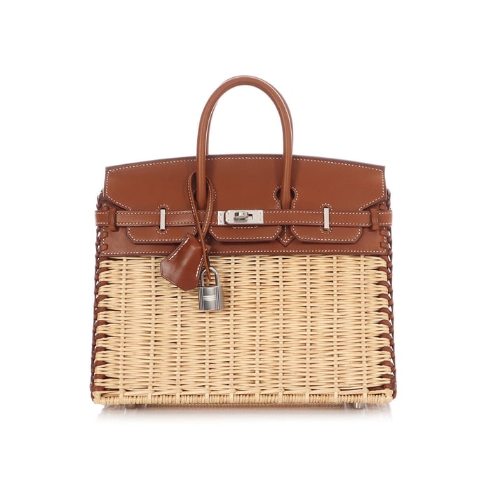 Hermes Hermès Naturel Wicker and Fauve Barenia Picnic Birkin 25