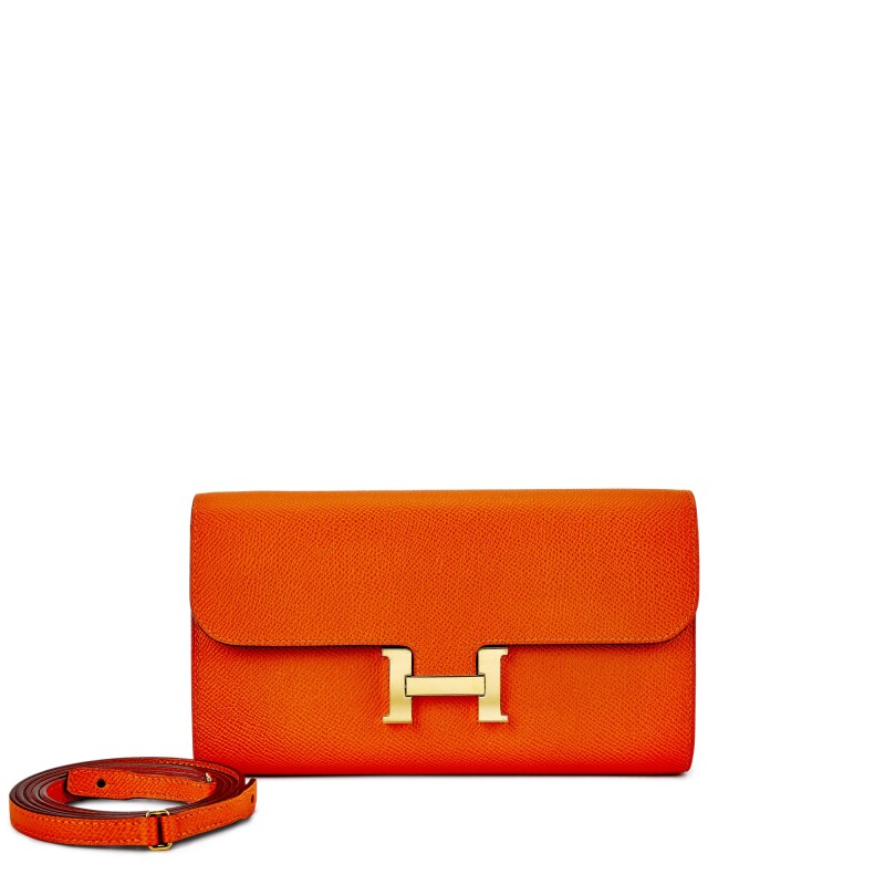 Hermes Orange H Epsom Constance-to-go Wallet Gold Hardware, 2023