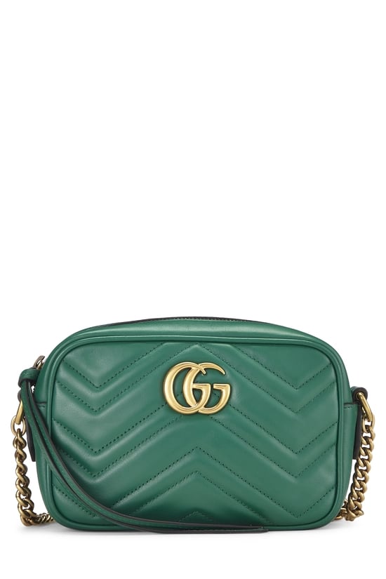 Green Leather GG Marmont Crossbody Mini