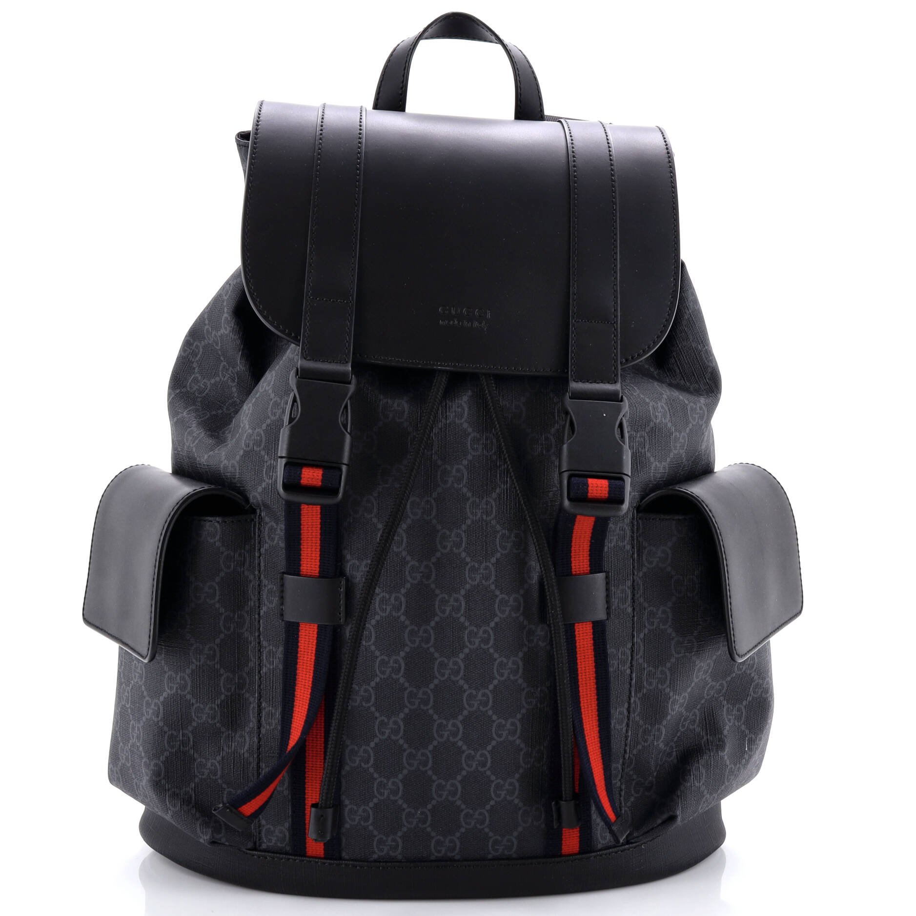 Gucci Double Pocket Buckle Backpack GG Coated Canvas Large
