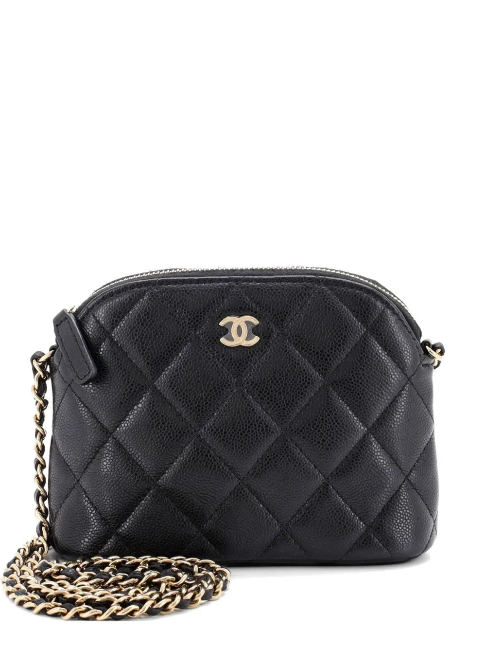 CC Dome Zip Clutch with Chain Quilted Caviar Mini crossbody bag