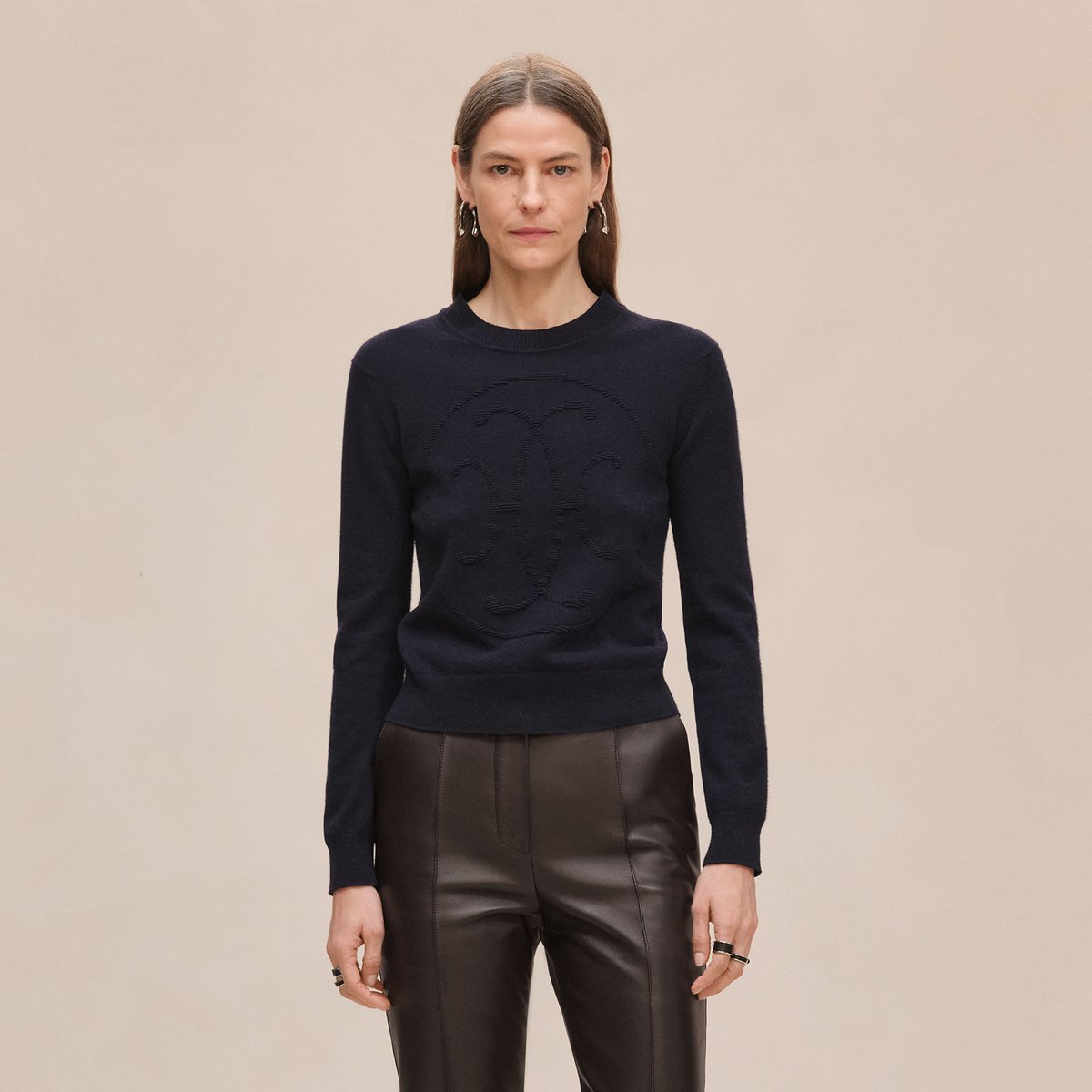Bleu Noir Cashmere "H Lift" Long-sleeve Sweater