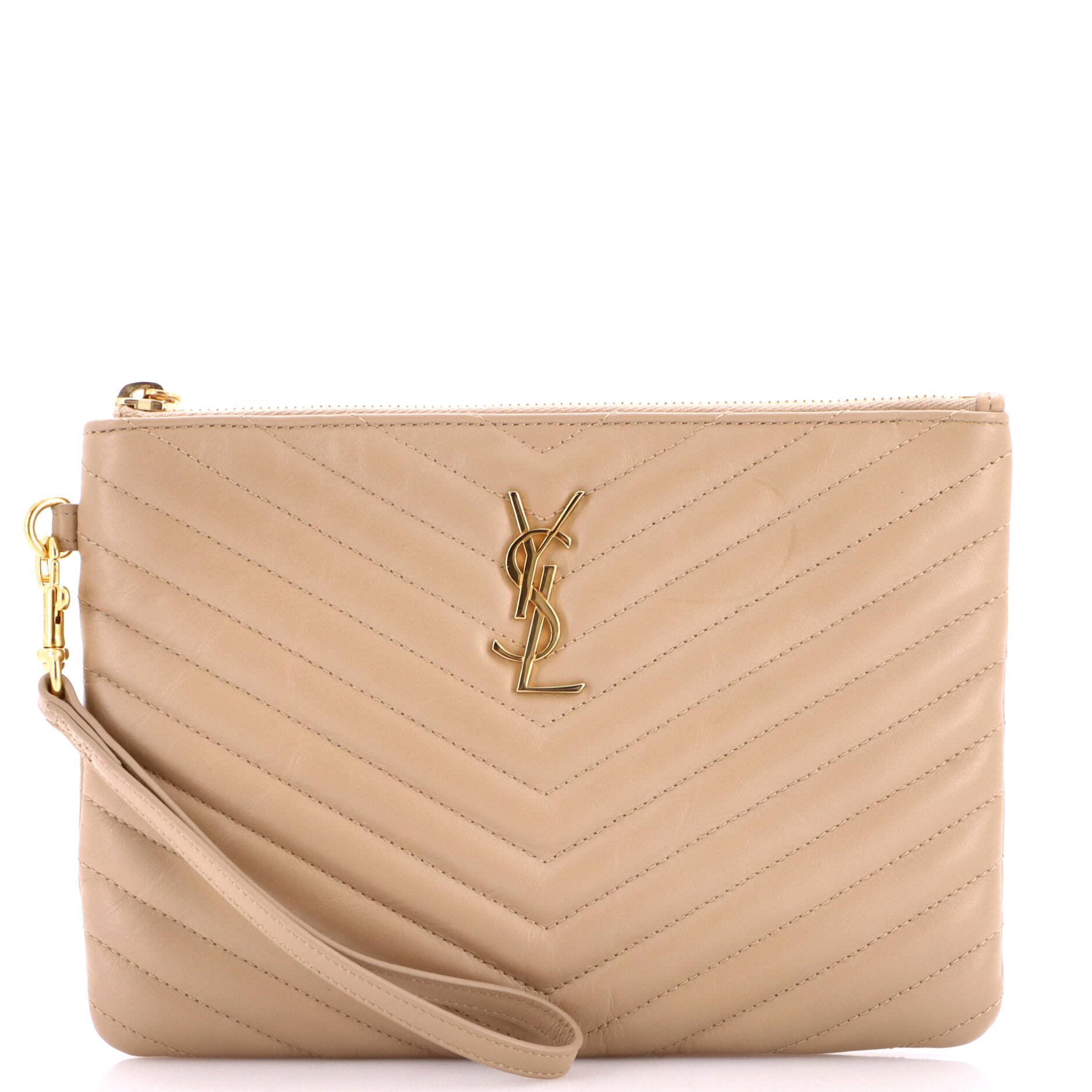 Classic Monogram Wristlet Pouch Matelasse Chevron Leather Small
