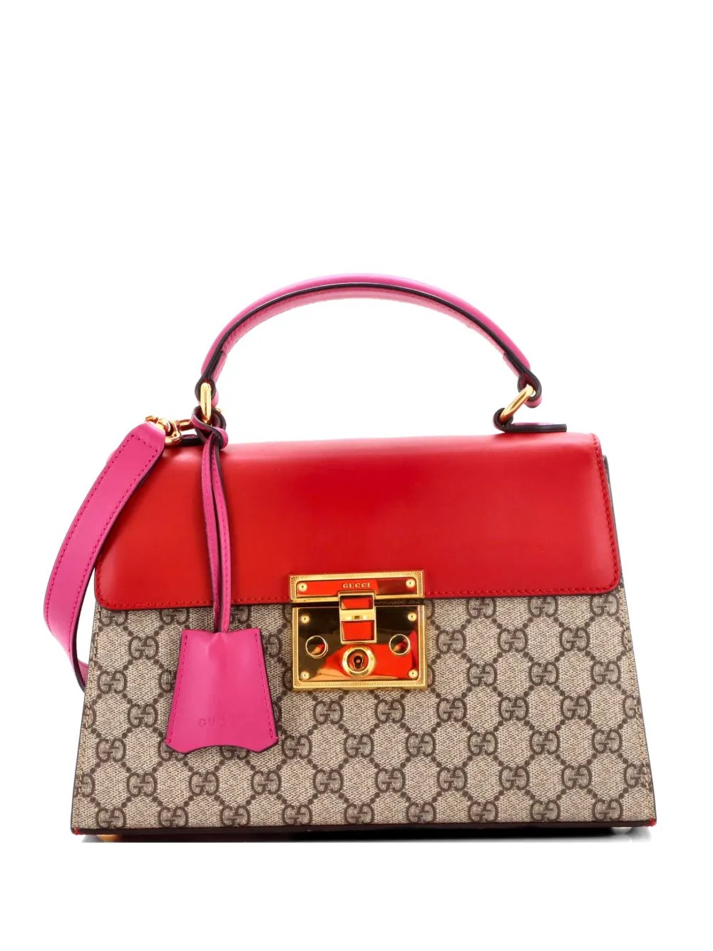 Padlock Top Handle Bag GG Coated Canvas and Leather Small satchel