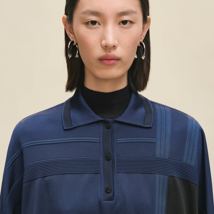 Bleu Encre "Dressage Tressage" Long-sleeve Twillaine Sweater Dress