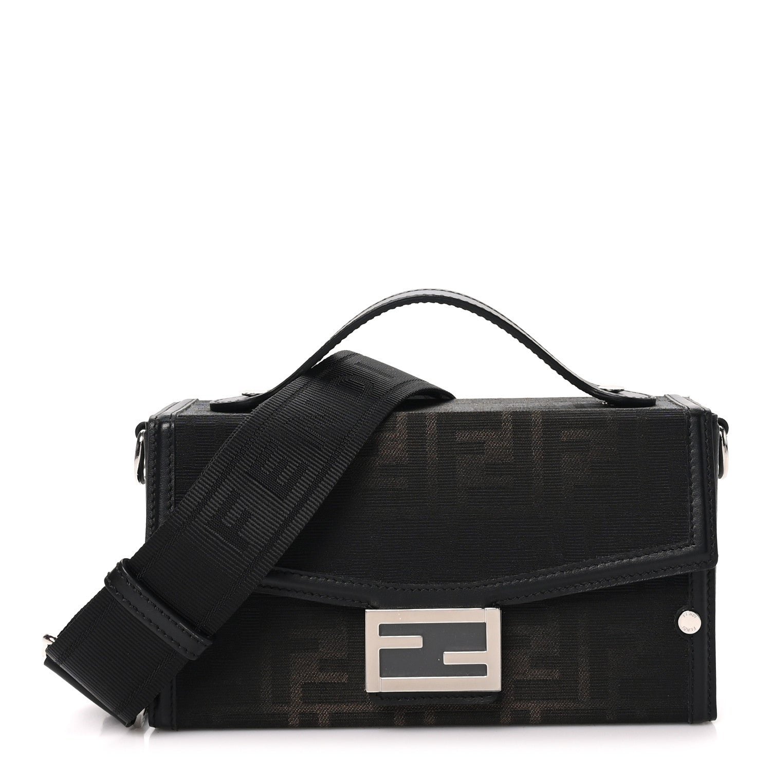 Fendi Recycled Fabric Jacquard Vitello King FF 1974 Baguette Soft Trunk Phone Pouch Brown