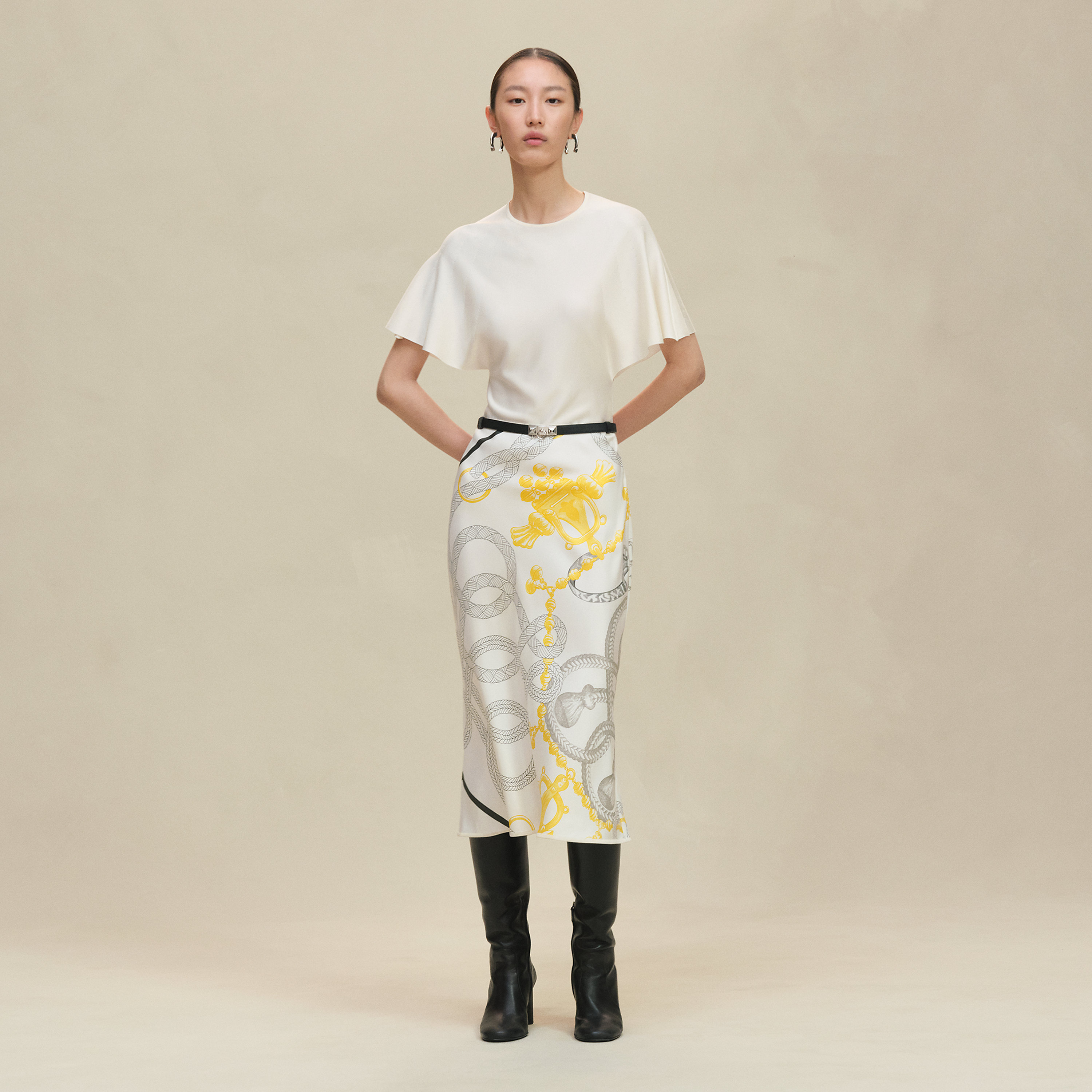 "Palefroi Remix" short-sleeve twillaine long dress