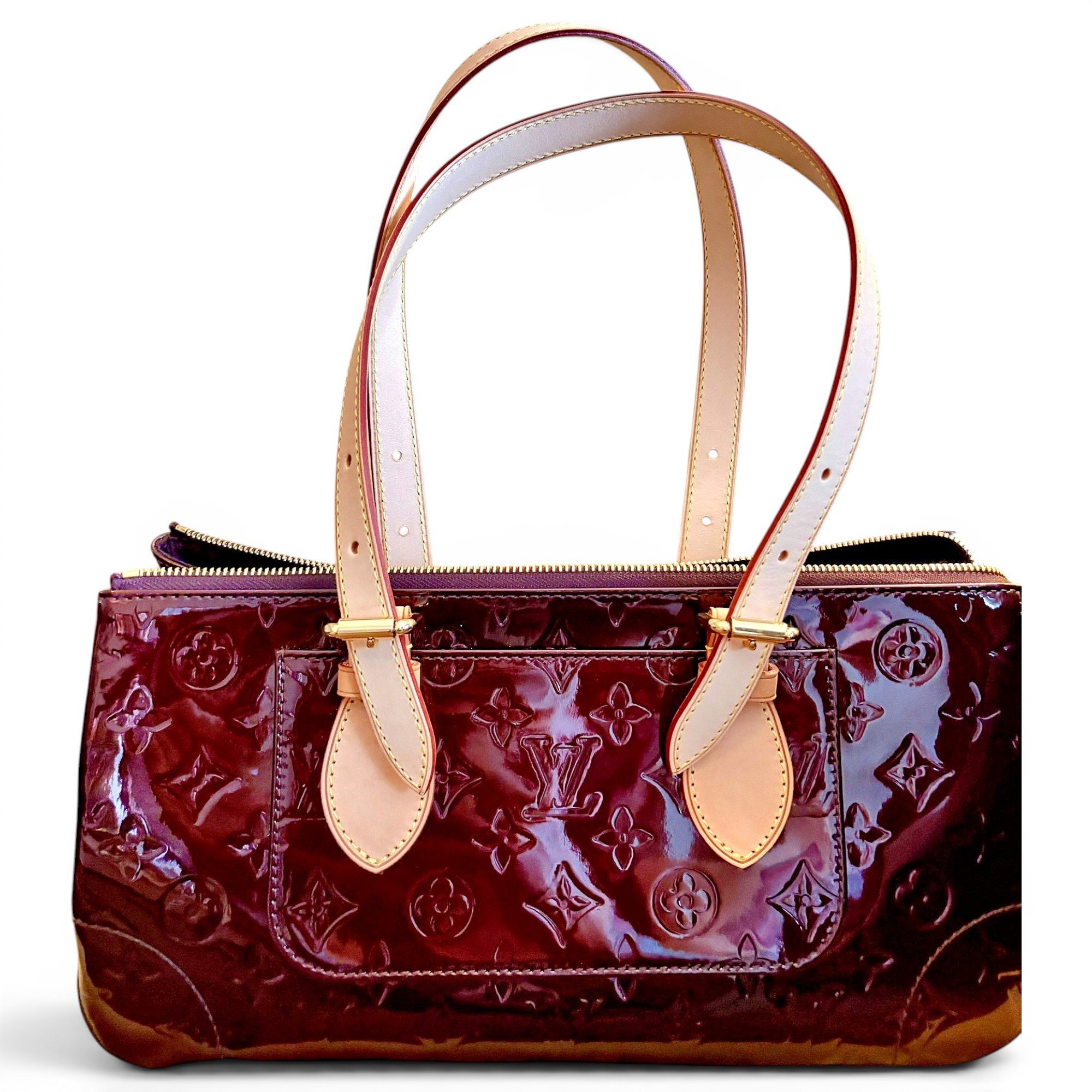 Rosewood patent leather handbag