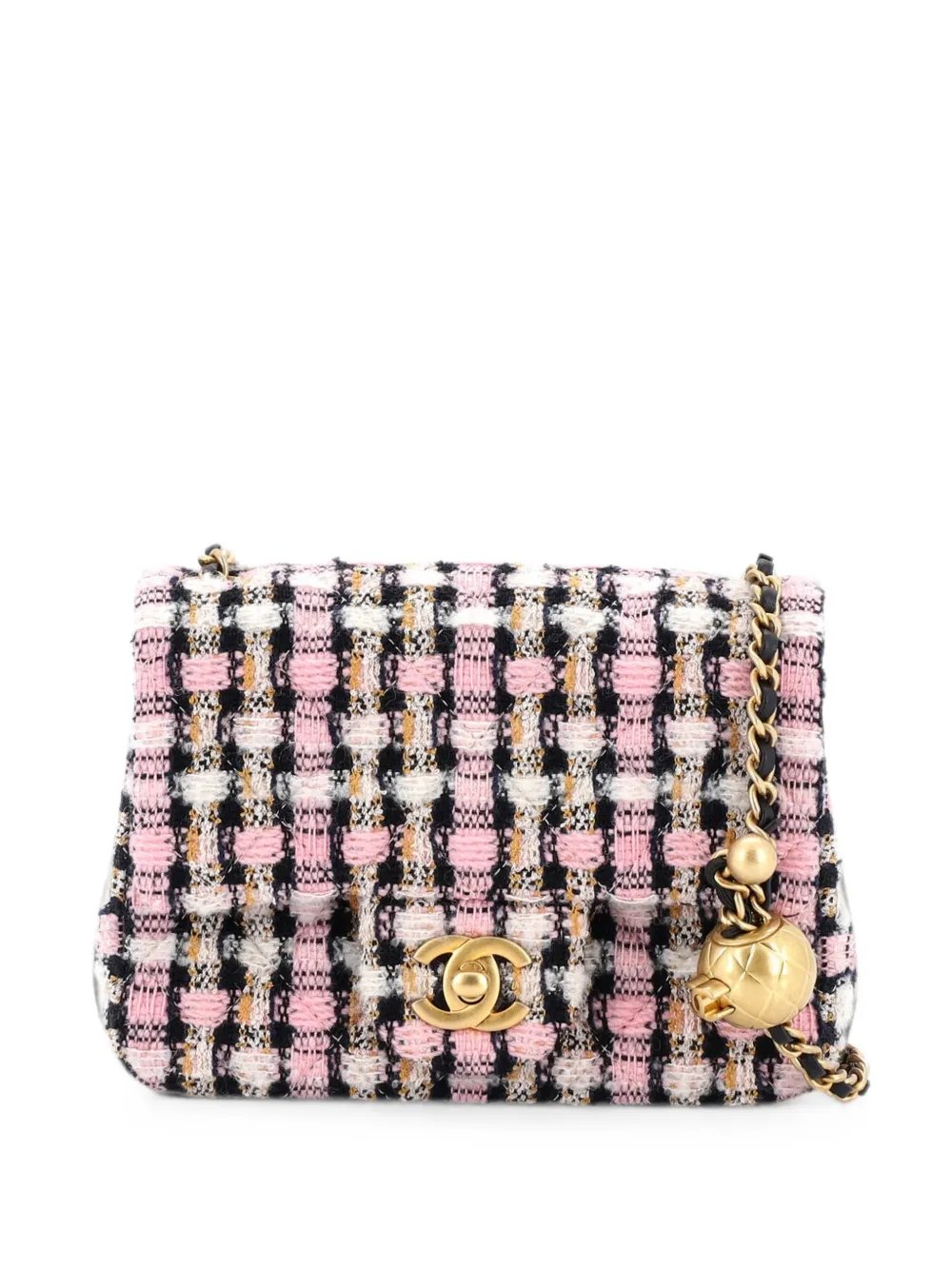 Pearl Crush Square Flap Bag Quilted Tweed Mini crossbody bag