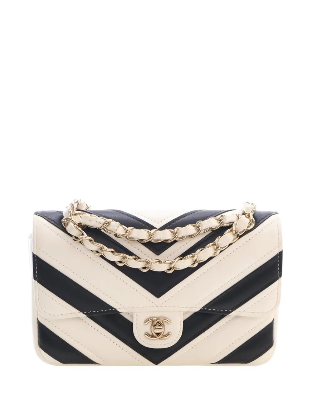 2021-2026 Mini CC Bicolor Chevron Stitched Lambskin Flap shoulder bag