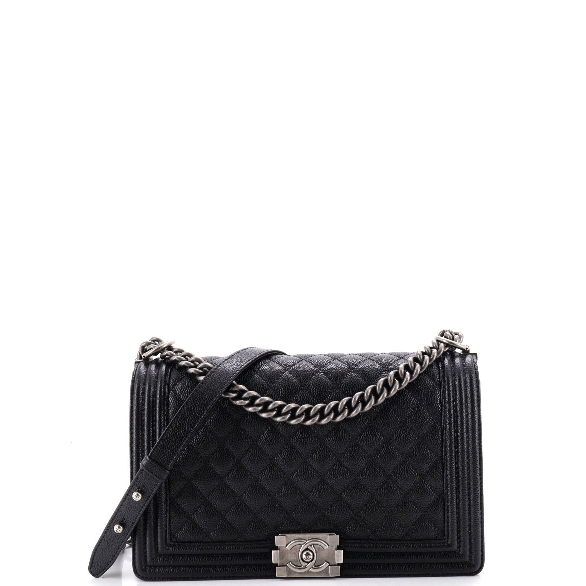 Boy Flap Bag Quilted Caviar New Medium