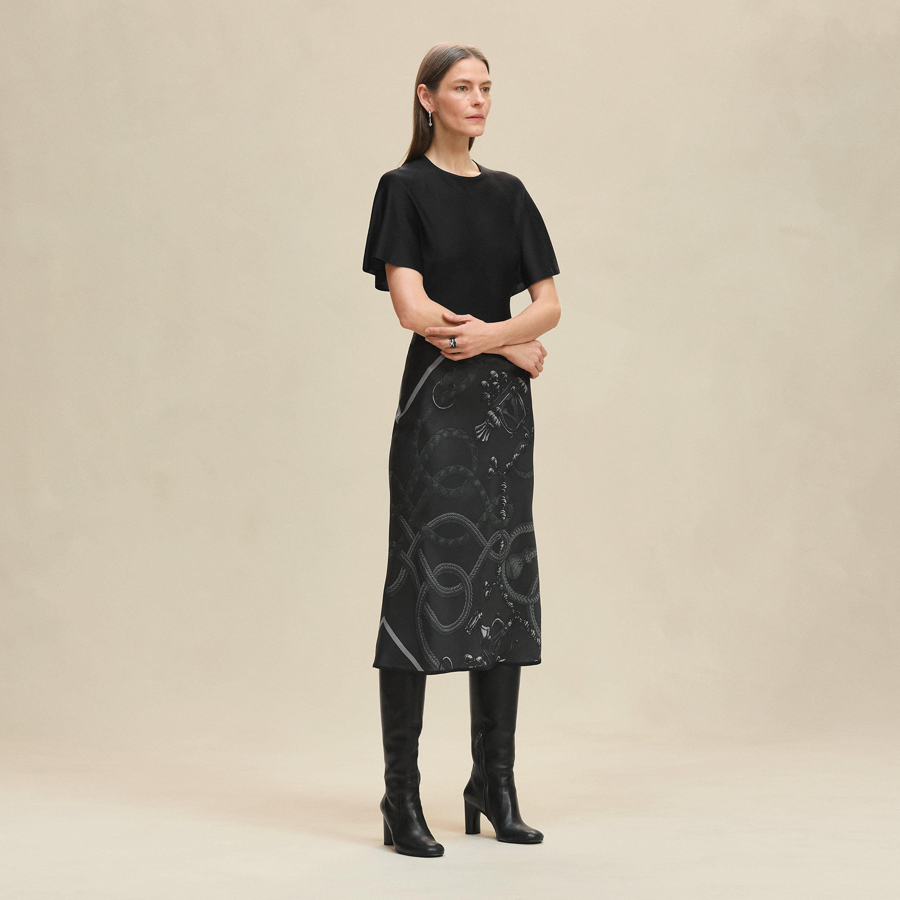 "Palefroi Remix" short-sleeve twillaine long dress