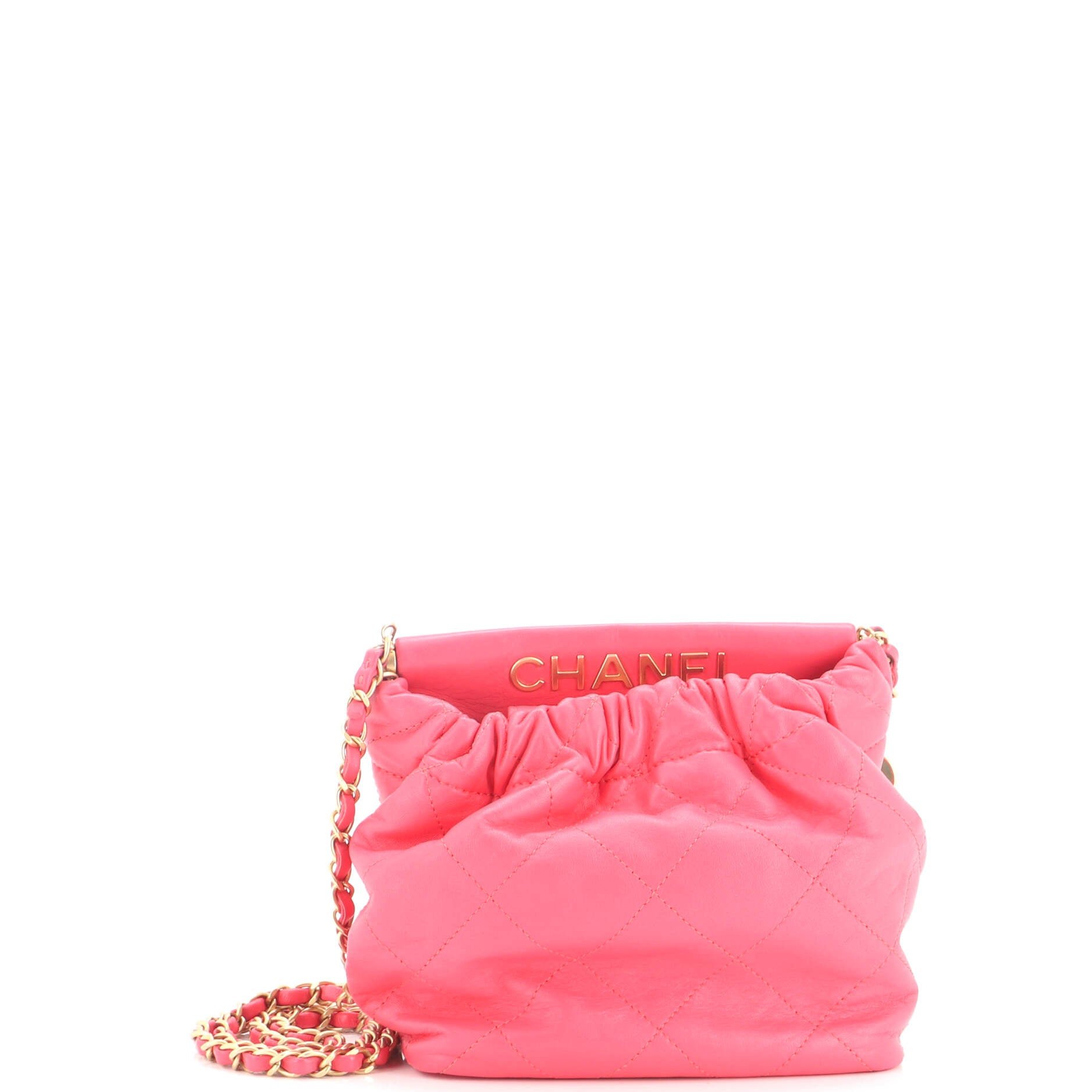 Resin Charms Chain Bucket Bag Quilted Lambskin Small
