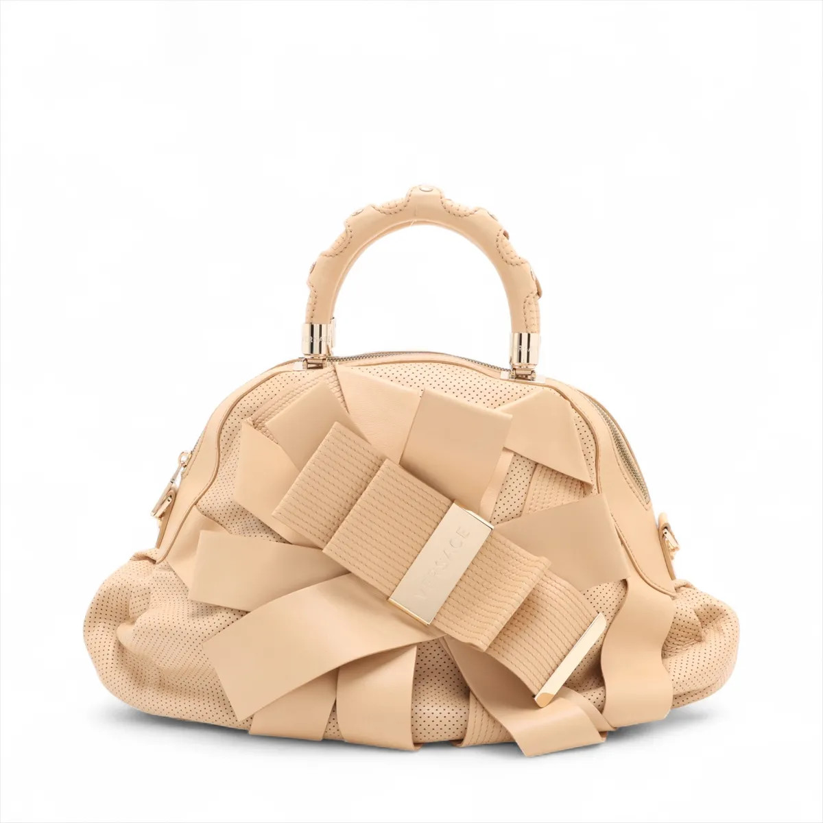 Versace Versace Leather Hand bag Beige punching Venita