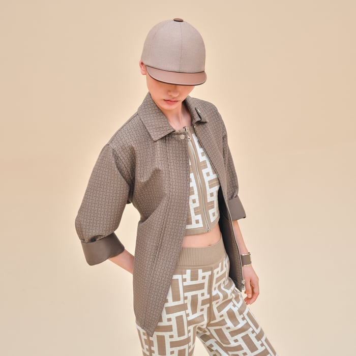 "Mosaique" Belted Short Coat
