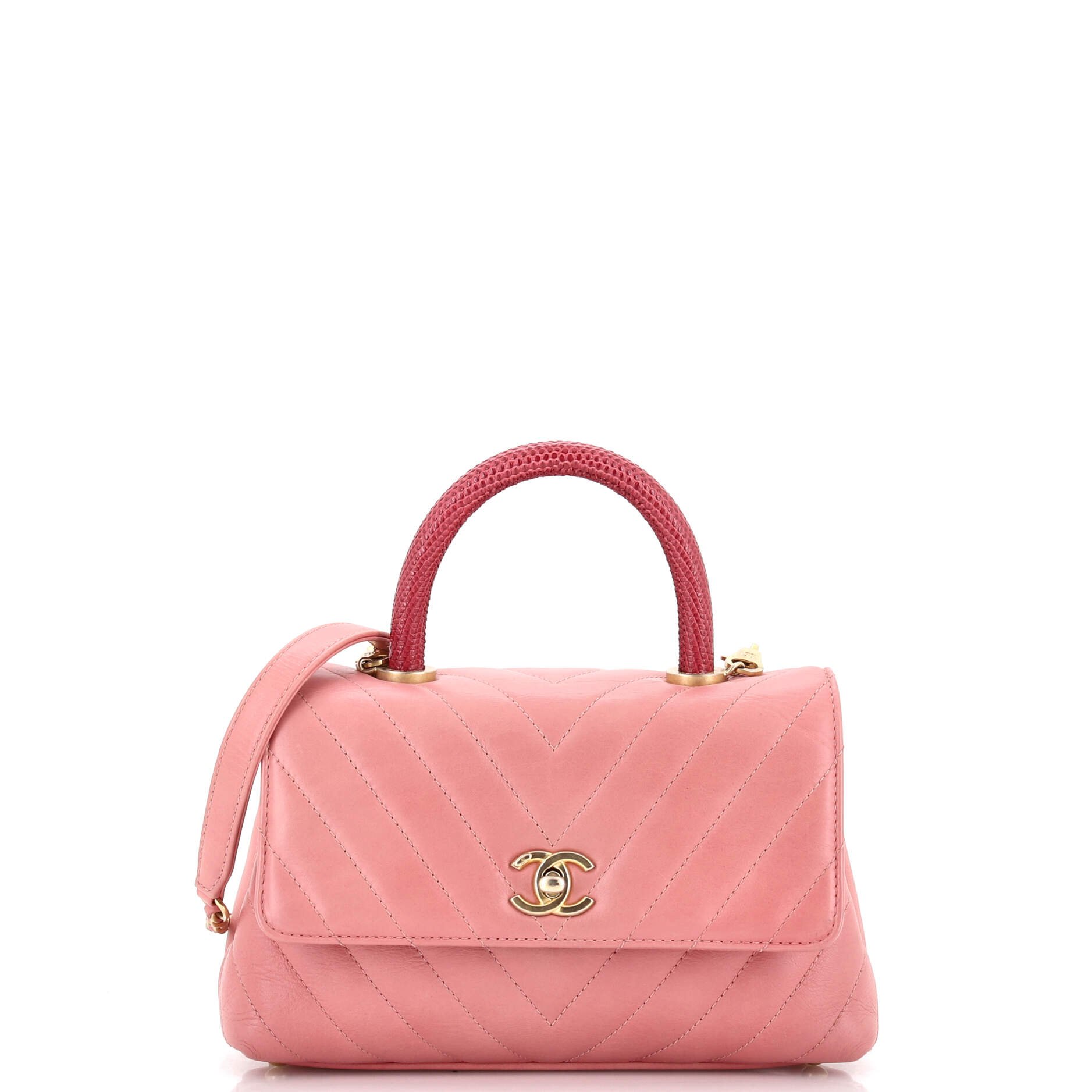 Coco Top Handle Bag Chevron Calfskin with Lizard Mini