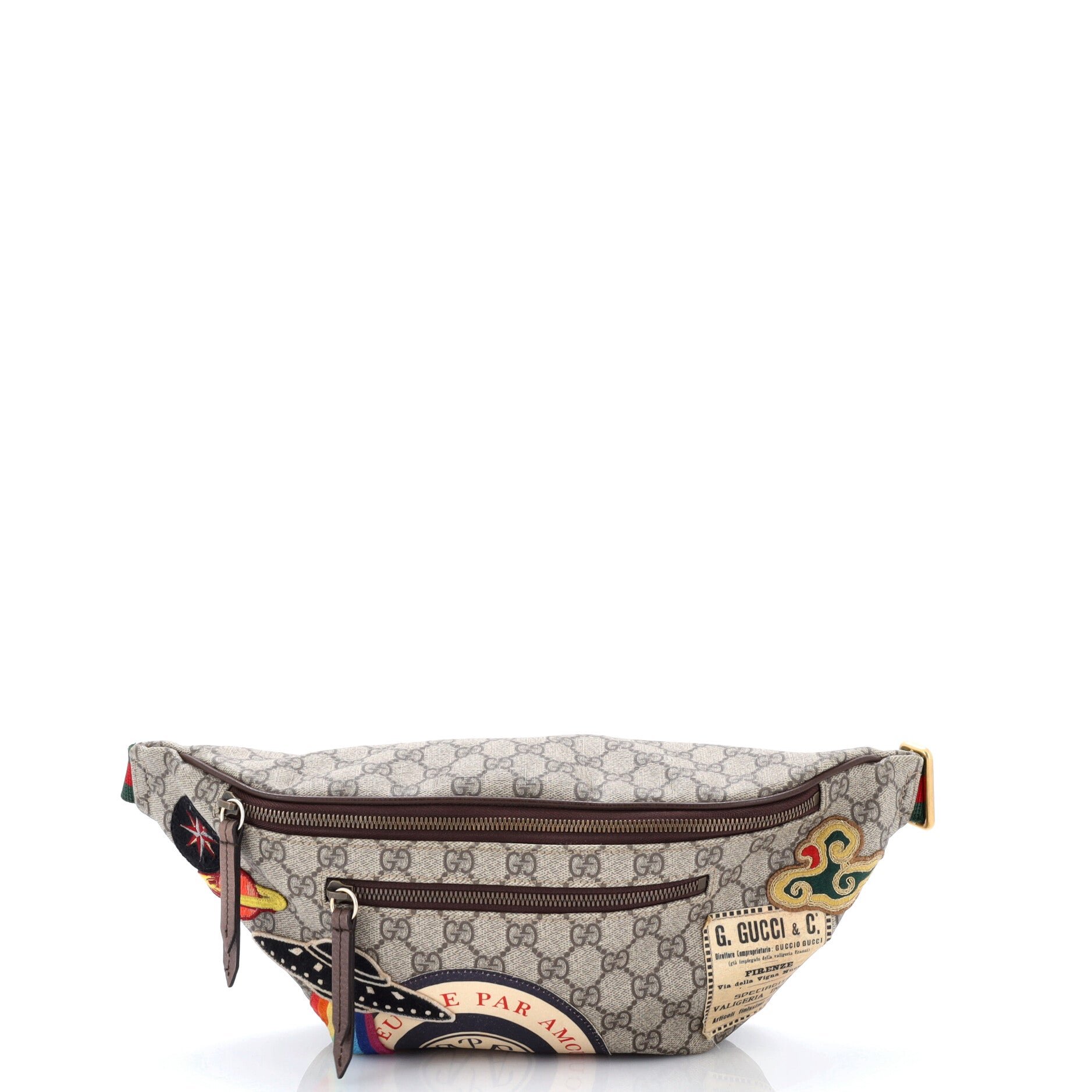 Courrier Zip Belt Bag GG Coated Canvas with Applique