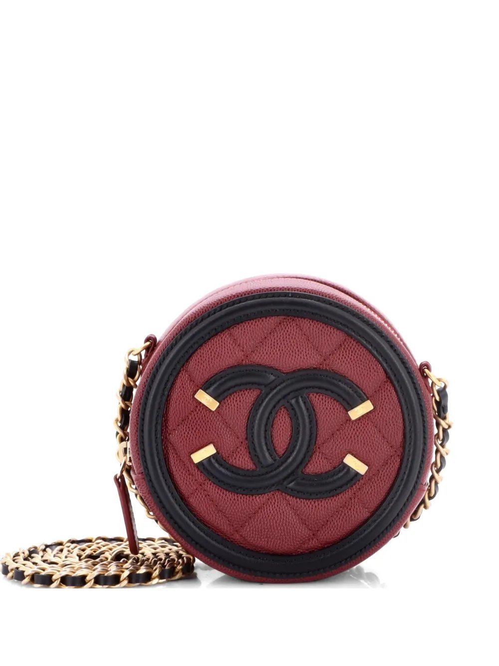 Filigree Round Clutch with Chain Quilted Caviar Mini crossbody bag