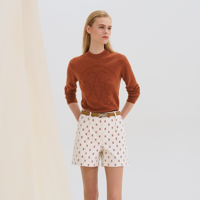 Marron Muscavado Cashmere "H Lift" Long-sleeve Sweater