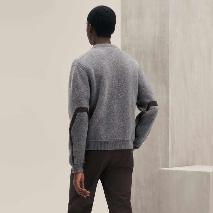 Gris Zipped Varsity Cardigan With Leather Detail
