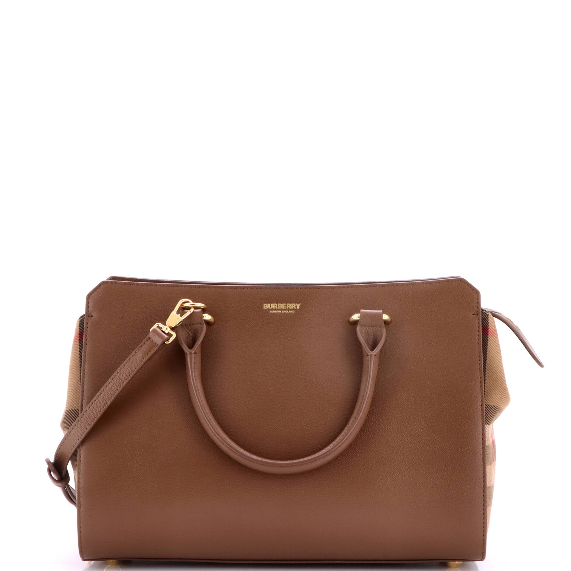 Banwell Tote Leather and House Check Canvas Small