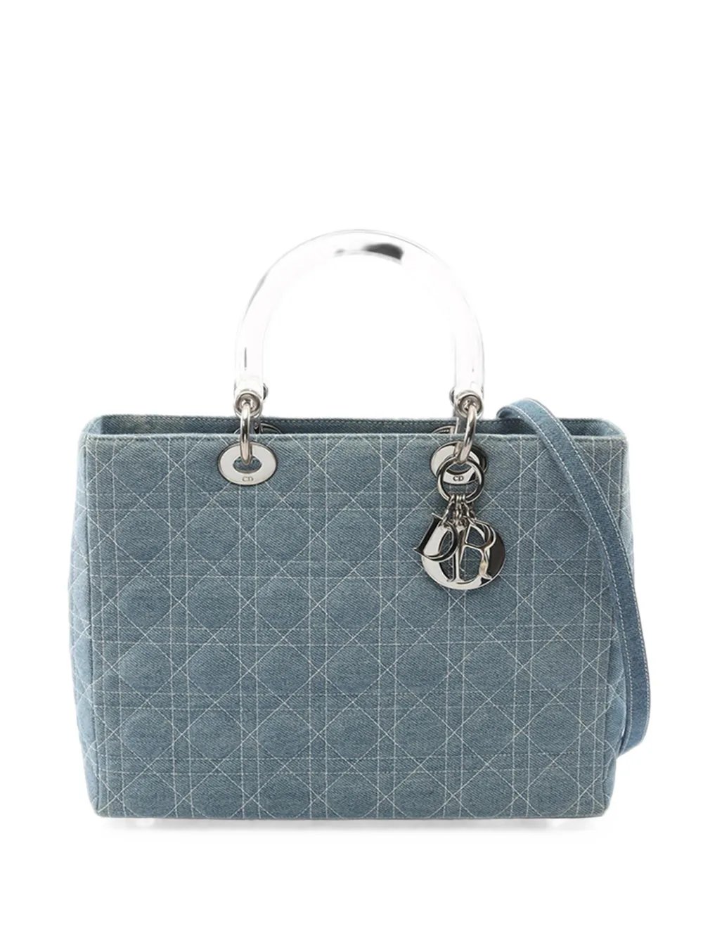 2010-2026 Large Denim Cannage Acrylic Handles Lady Dior satchel