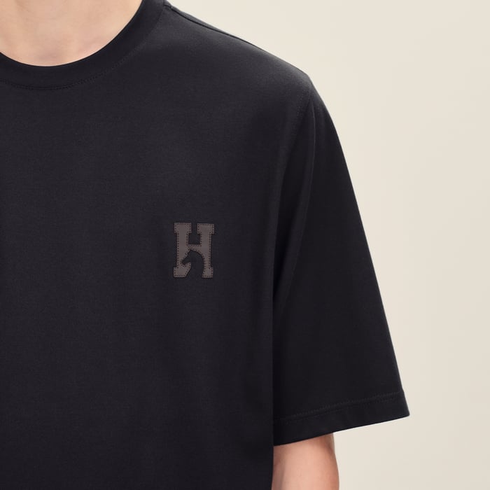 Noir "H'Cheval" T-shirt With Leather Detail