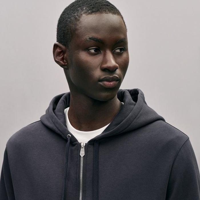Bleu Nuit "Eperon d'Or En Perspective" Zipped Hooded Sweater