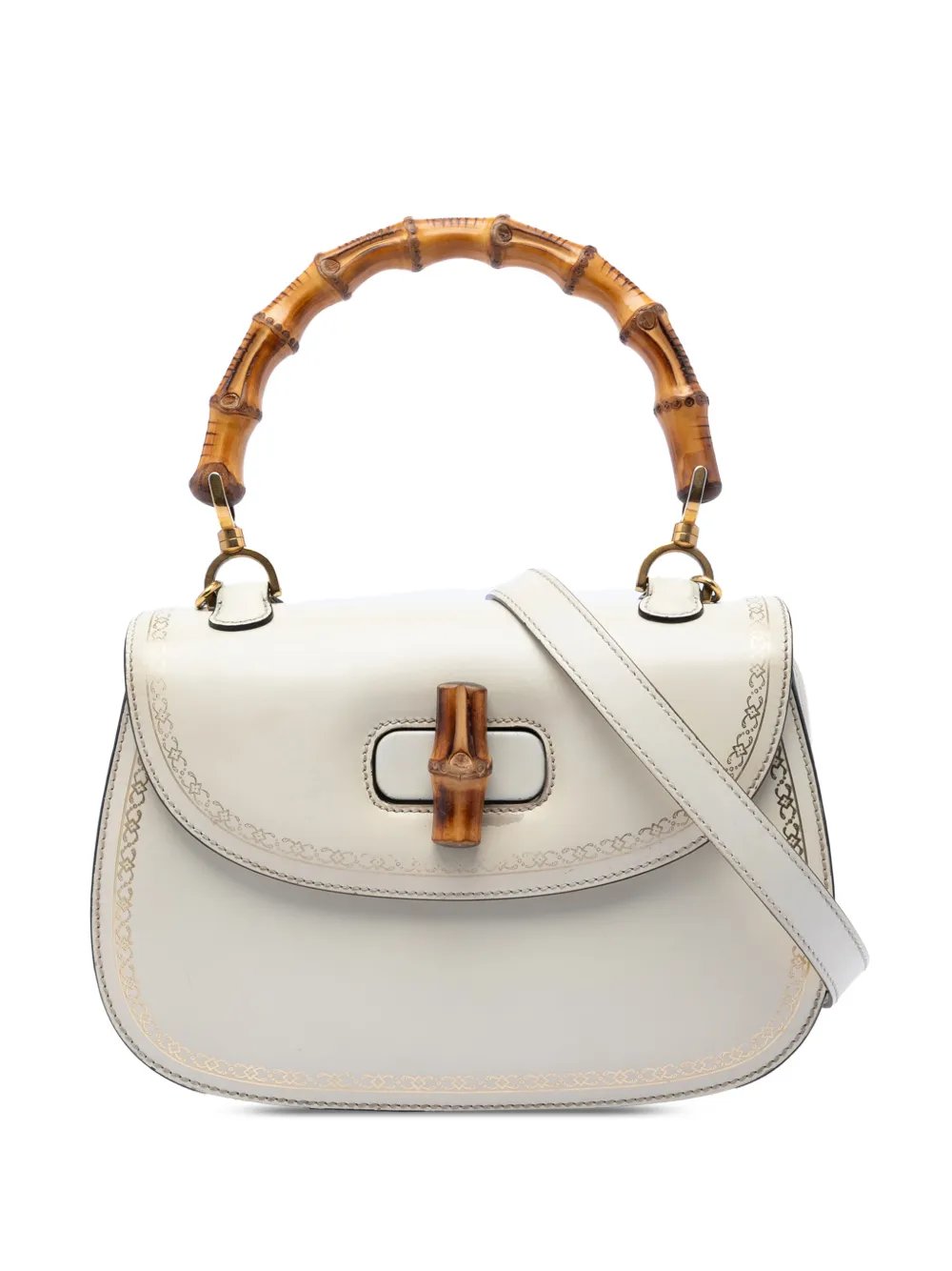 2016-2026 Calfskin Frame Print Bamboo Top Handle Bag satchel