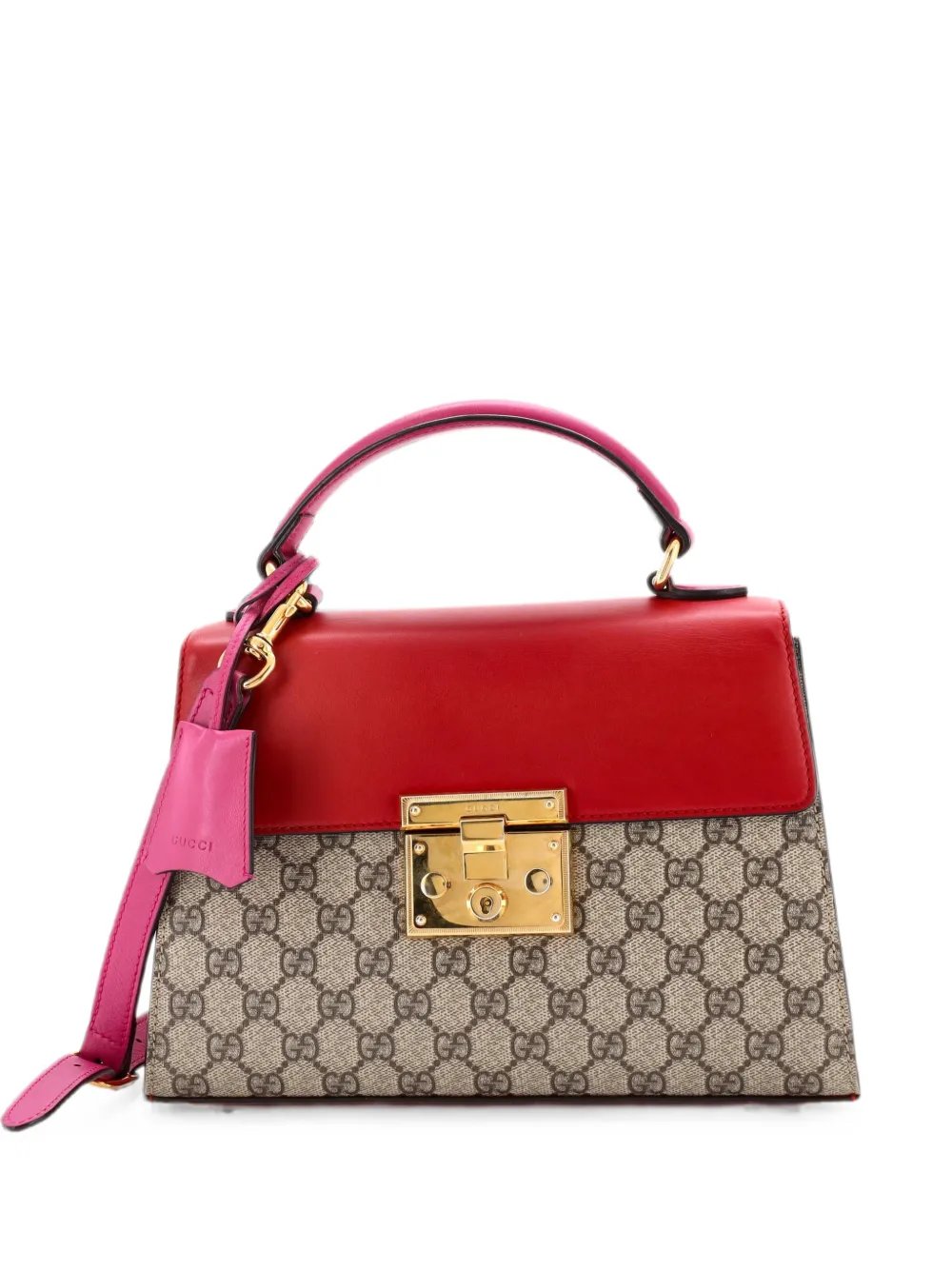 Padlock Top Handle Bag GG Coated Canvas and Leather Small satchel