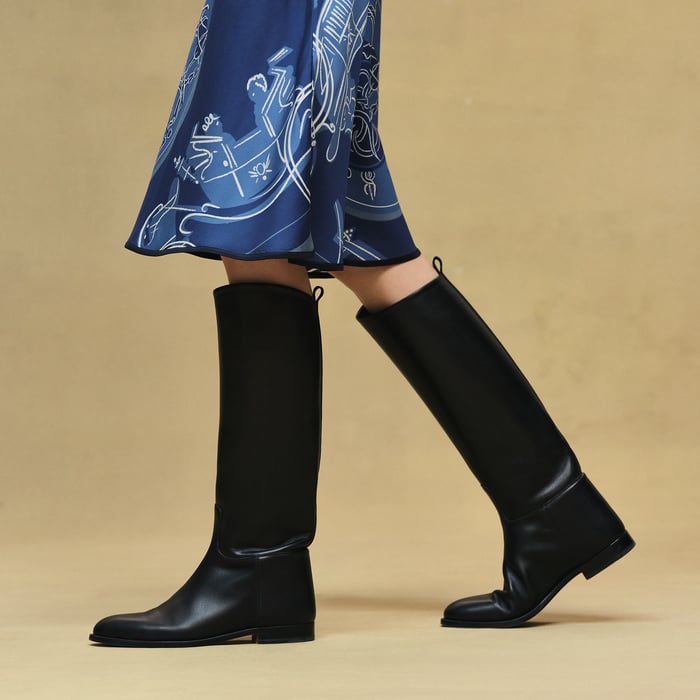 Bleu Lagune "Ex-libris a Main Levee" Short-sleeve Twillaine Long Dress