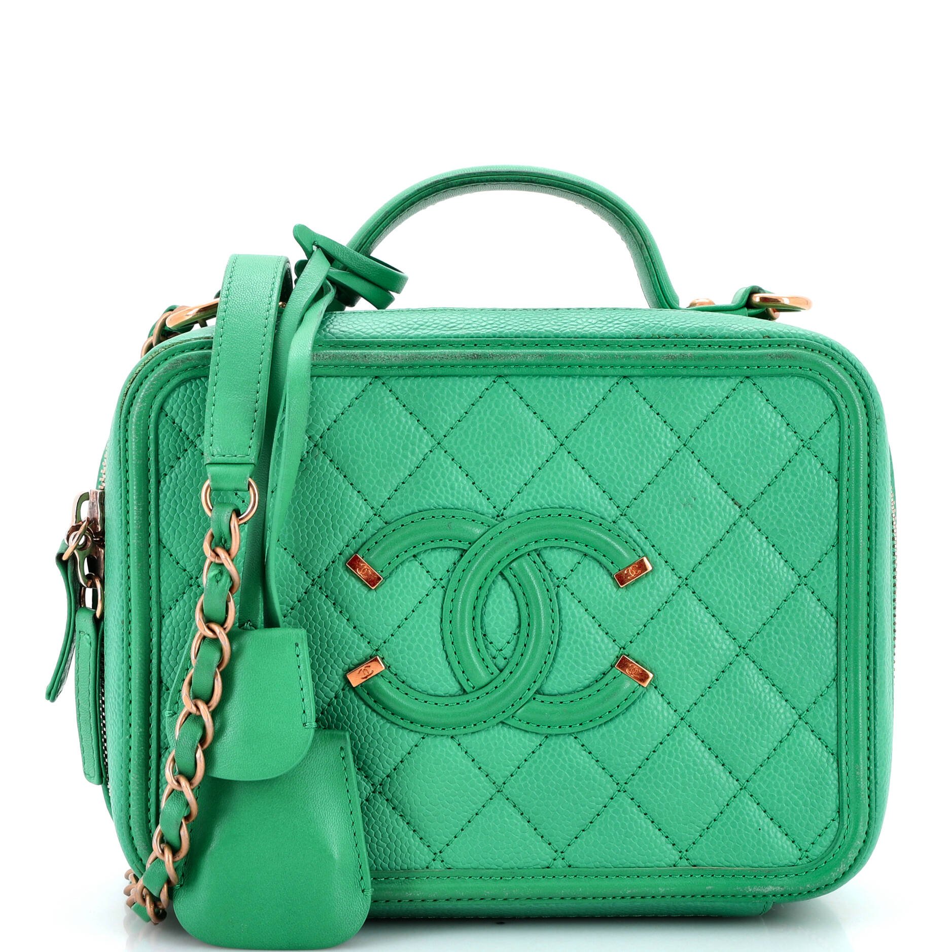 Filigree Vanity Case Quilted Caviar Medium