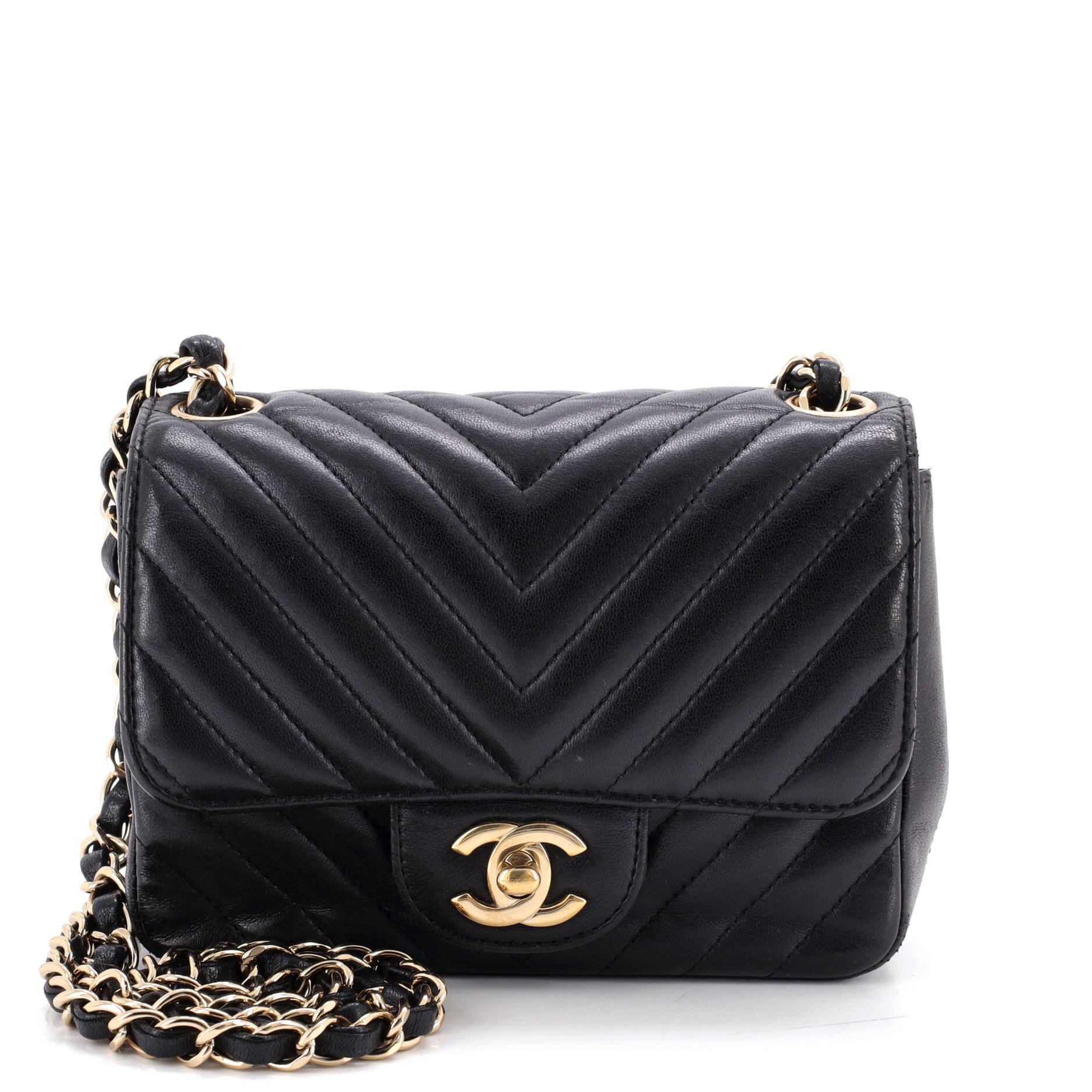 Square Classic Single Flap Bag Chevron Lambskin Mini