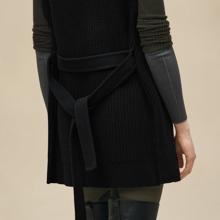 Noir Belted Cashmere Sleeveless Cardigan