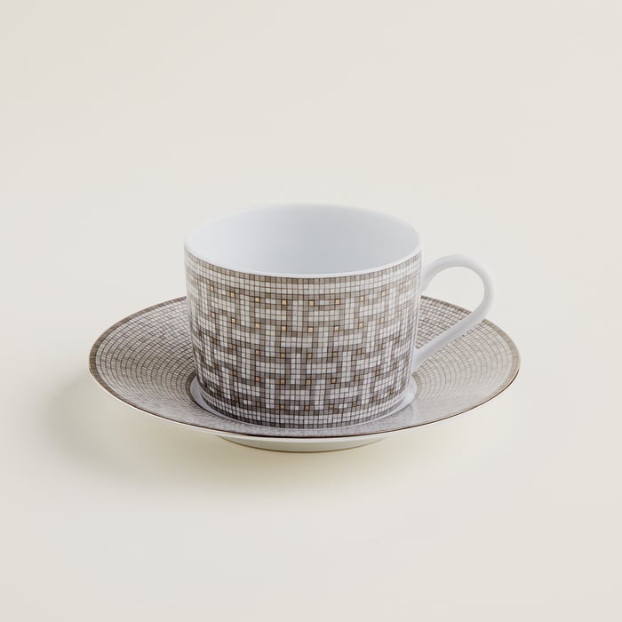 Sans Coloris Mosaique Au 24 Platinum Tea Cup and Saucer