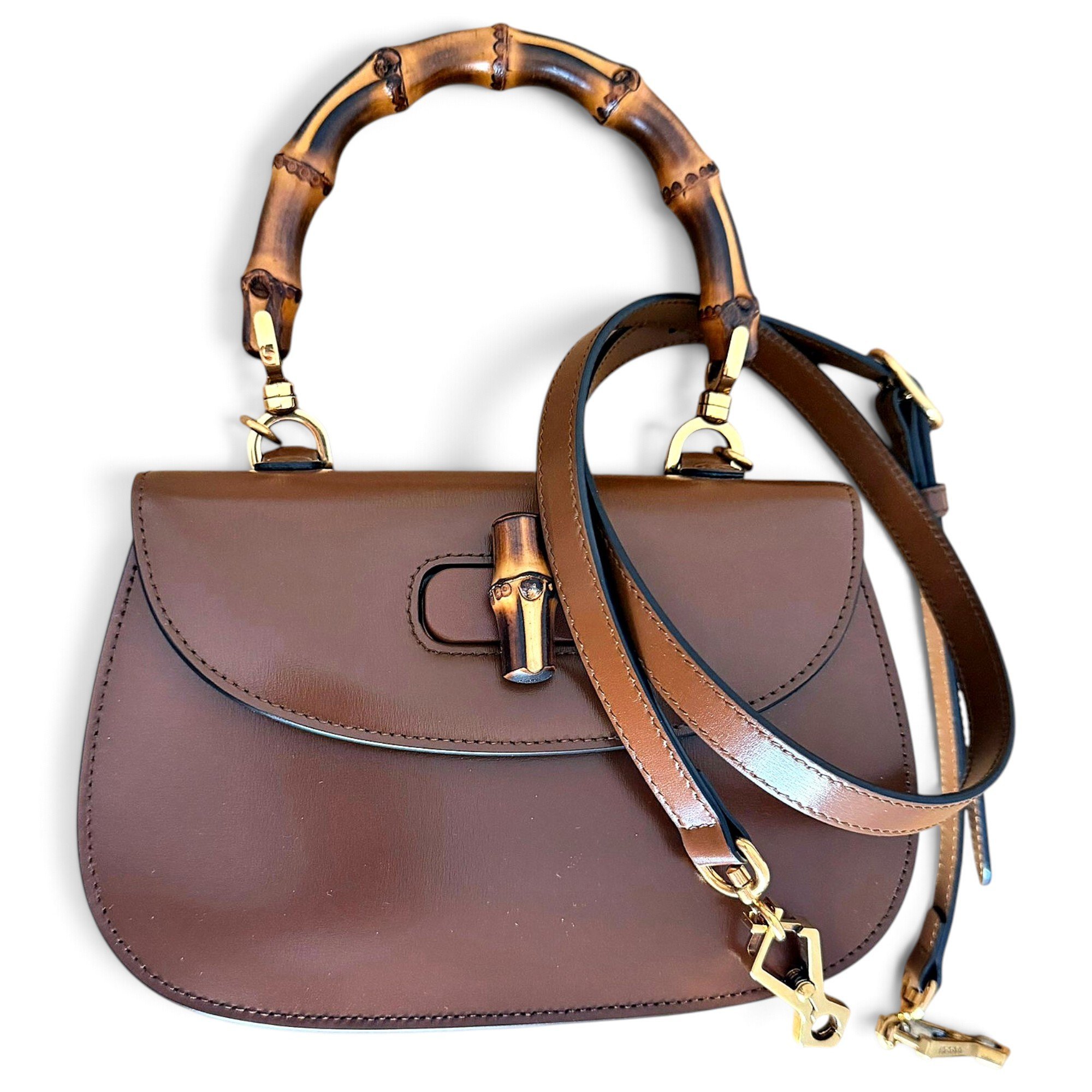 Convertible Bamboo Top Handle leather handbag